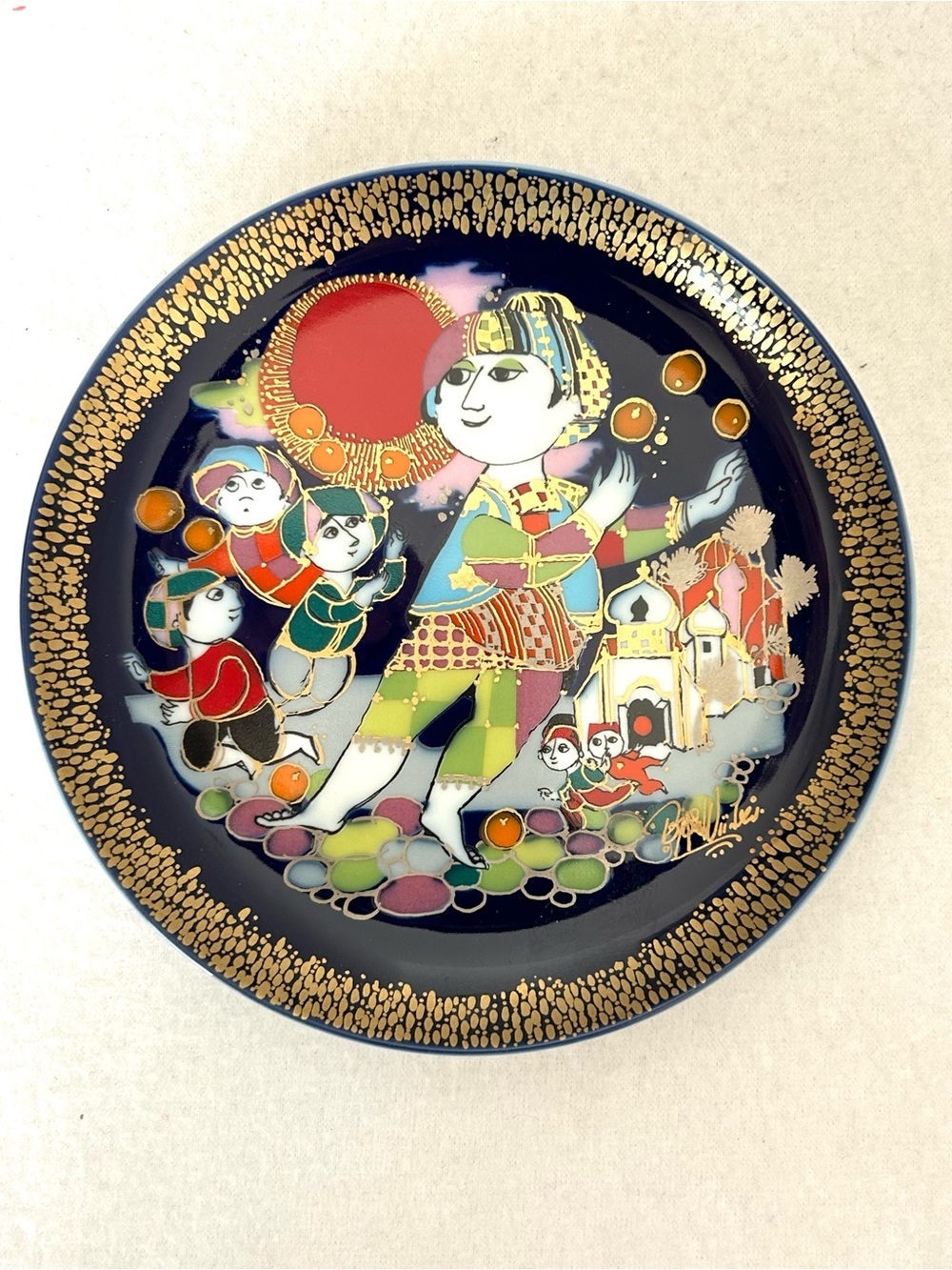 Bjorn Wiinblad Rosenthal Plate Aladdin Plays with Street Urchins Juggler 6.5"